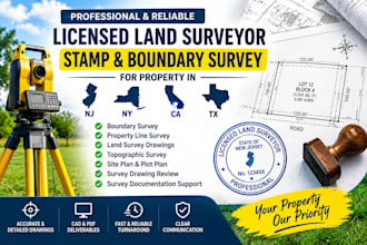 licensed land surveyor stamp and boundary survey for property in nj ny ca tx