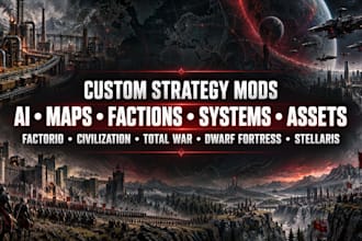 mod factorio, civilization, total war, dwarf fortress, stellaris ai, maps
