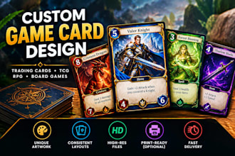design custom game cards, trading cards, tcg cards and card game decks