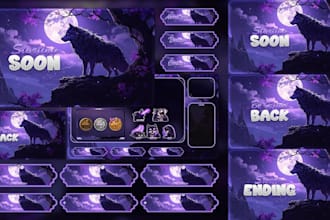 design animated twitch overlay, kick ,twitch logo, panel and stream branding