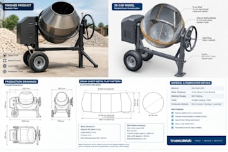 design a sheet metal concrete mixer with 3d cad and fabrication drawings