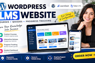 set up a wordpress lms website with progress tracking courses and quizzes