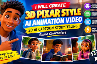 3d pixar style ai animation video, 3d ai cartoon storytelling, same characters