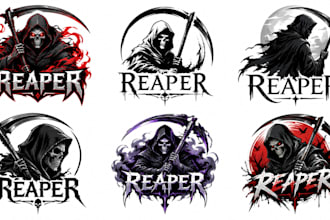 design a professional grim reaper, skull, gothic, dark, horror reaper logo