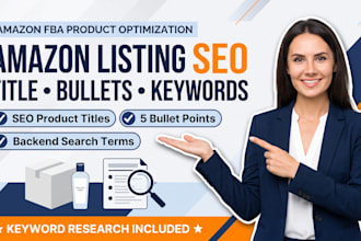 research, write amazon fba SEO listing title, bullet points, backend keywords