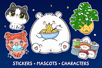 create custom kawaii character, mascot or sticker set