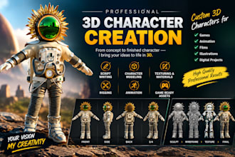 custom character animation, 3d game character, metahuman character for 3d print
