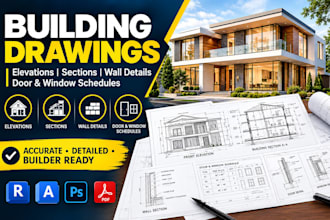 draw architectural building elevations, sections, wall and door window details
