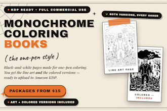 create monochrome coloring book pages for KDP with colored versions