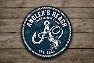 design custom fisherman hook and line logo