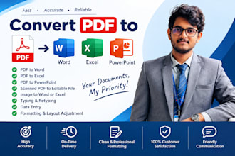 convert PDF to word, excel, powerpoint and do typing jobs
