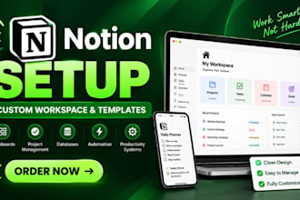 be notion workspace design expert, notion template, dashboard, notion automation