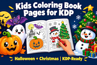 create kids coloring book pages for amazon KDP halloween and christmas