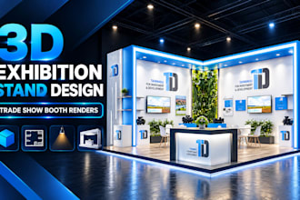 design 3d exhibition stand and trade show booth with realistic renders