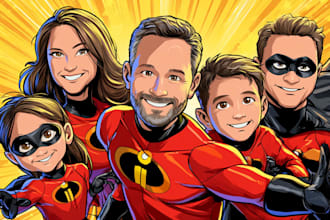 make a family superhero portraits for you