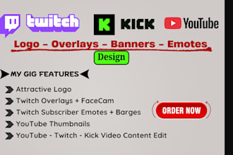design your twitch streaming logo, stream overlays, brb, starting soon