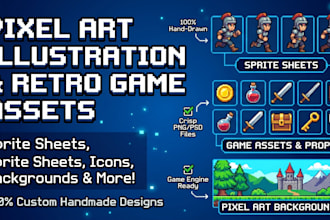 draw custom pixel art illustration and retro game assets