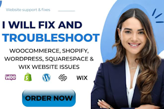 fix and troubleshoot woocommerce, shopify, wordpress, squarespace wix issues