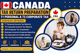 prepare canada t1 t2 personal and corporate income tax returns