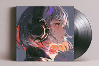 reate a futuristic anime album cover with a unique manga style