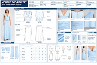 create womenswear tech pack and sewing pattern for dresses tops skirt production