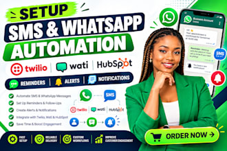 setup sms whatsapp automation twilio wati hubspot reminders alerts notifications
