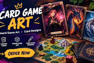 draw custom card game art, board game art,  and card game design