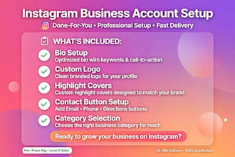create and setup professional instagram business account with bio and logo