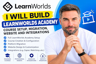 build learnworlds academy, course setup, migration, website and integrations