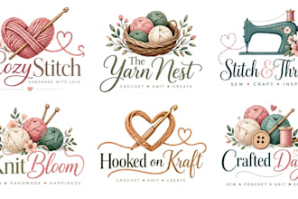design a professional yarn, handmade, crochet, sewing, craft knitting logo
