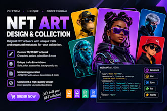 design unique nft art and generate collection of metadata traits for blockchain