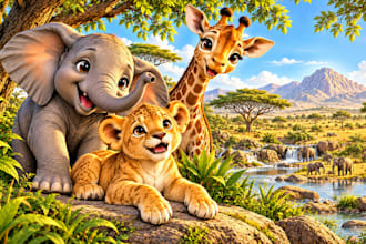 african wildlife childrens illustrations