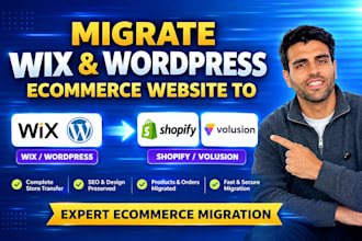 migrate, transfer wix, wordpress ecommerce website to shopify volusion migration