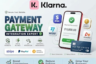 setup and integration payment gateway, paypal, airwallex, klarna, stripe, wise