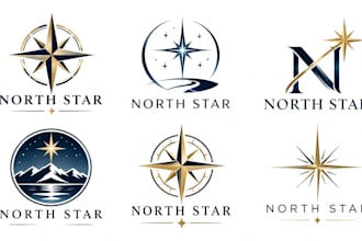 design a professional star, navigation, compass, adventure north star logo