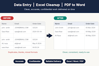 do data entry, spreadsheet cleanup, pdf to word