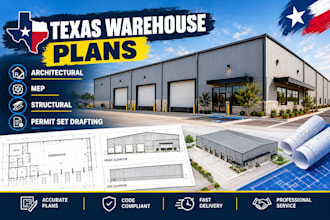 draft texas warehouse architectural, permit drawing , mep and structural plans