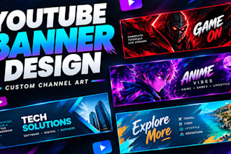 design youtube banners, channel art, logo, thumbnails, twitch and twitter banner
