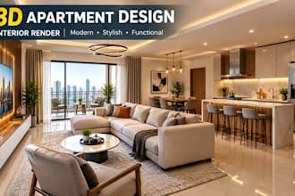 design 3d apartment interiors, floor plans, space plans, layouts, and renderings