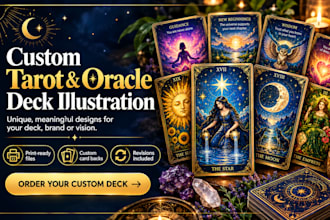 design tarot card deck, custom tarot cards, tarot illustration and oracle cards