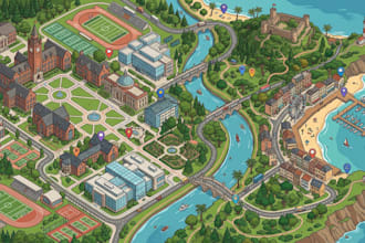 design custom vector maps, illustrated travel maps, and campus wayfinding maps