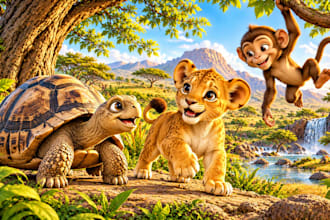 illustrate african animal folktales for childrens books