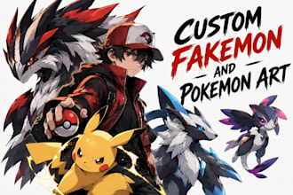 draw custom pokemon and fakemon art, anime trainers, and unique tcg card design