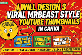 design 3 viral mrbeast style youtube thumbnails in canva