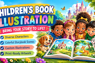 illustrate diverse childrens storybooks with custom characters