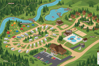 design custom rv park map, campground map, resort map, camping and park maps