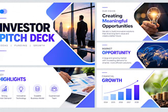 design an investor pitch deck, startup pitch deck or business presentation