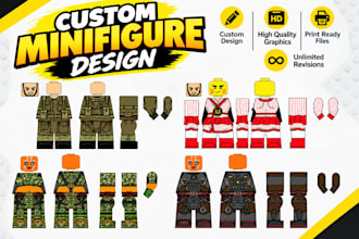 do 2d lego minifigure decal design,3d minifigure model for uv and pad printing