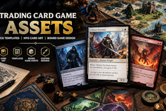 design trading card game assets tcg template, mtg card art, board game design
