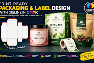 create print ready packaging and label design rgb dieline in cmyk spot label